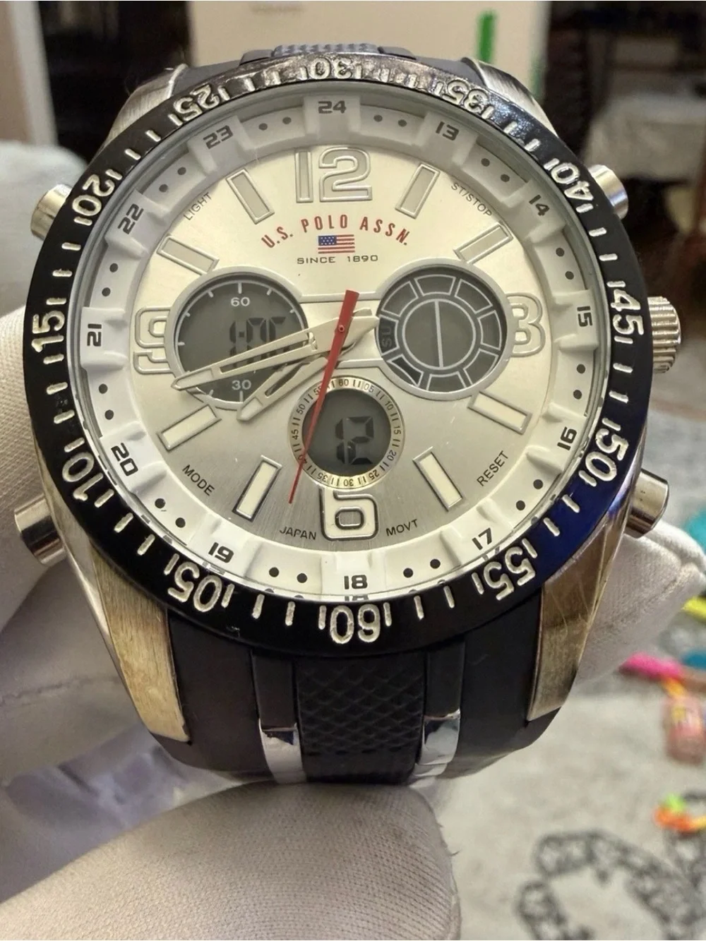 US Polo Assn US9284 Mens Sport Watch Analog Digital Chronograph Black Rubber